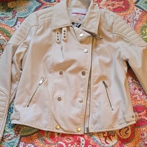 Dollhouse Cream Leather Jacket with Silver Accents